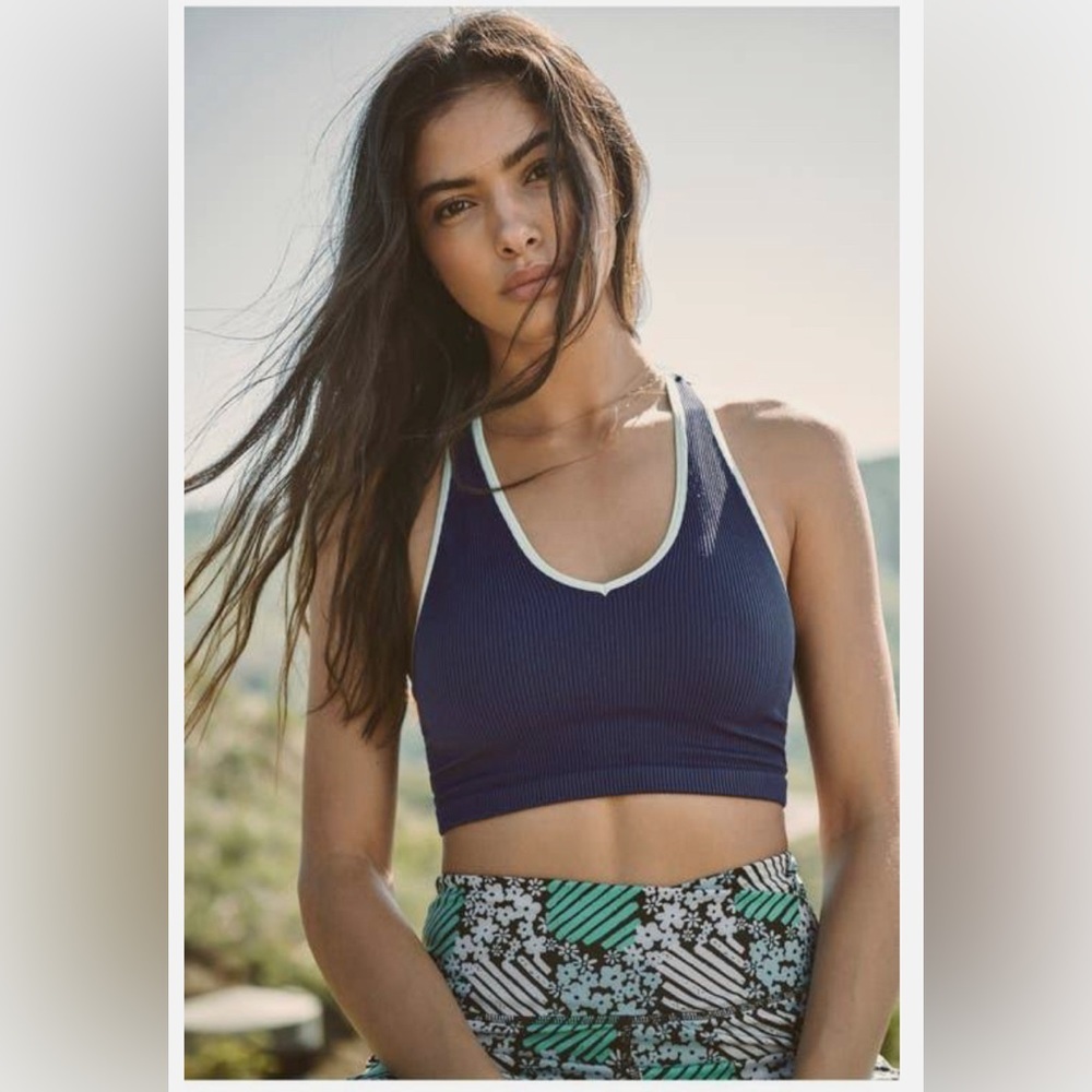 Free People Movement Free Throw Ribbed Tank Black Blue Combo NEW - Picture 8 of 9